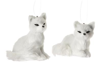 Furry Fox Orn. 4" White Assorted