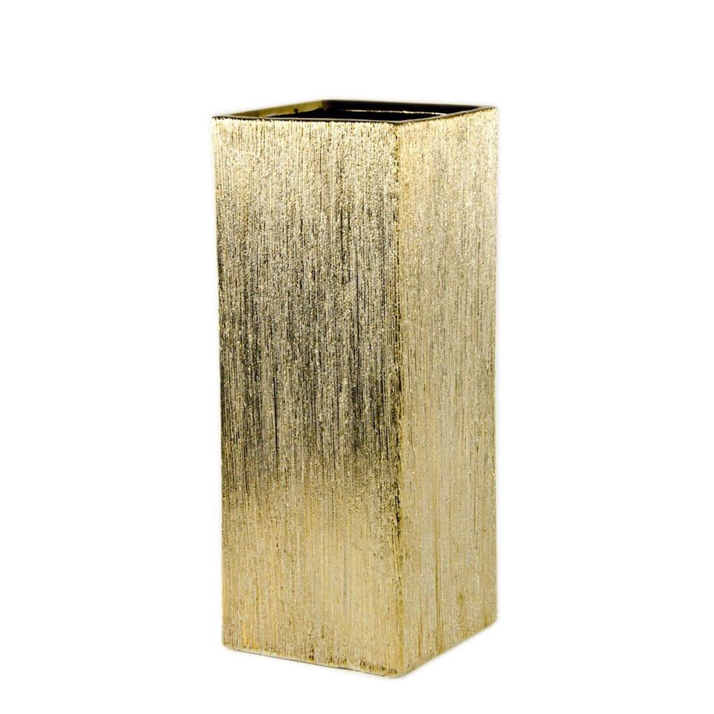 Etched  Block Vase 5"x 12"h Gold
