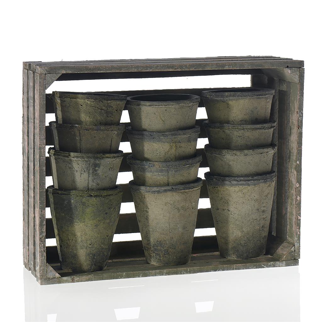 Vintage Crate and Pots, set of 12