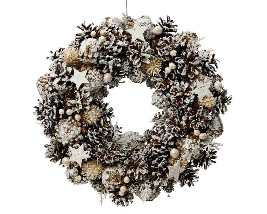 Snowy Pinecone Wreath 15.5" White