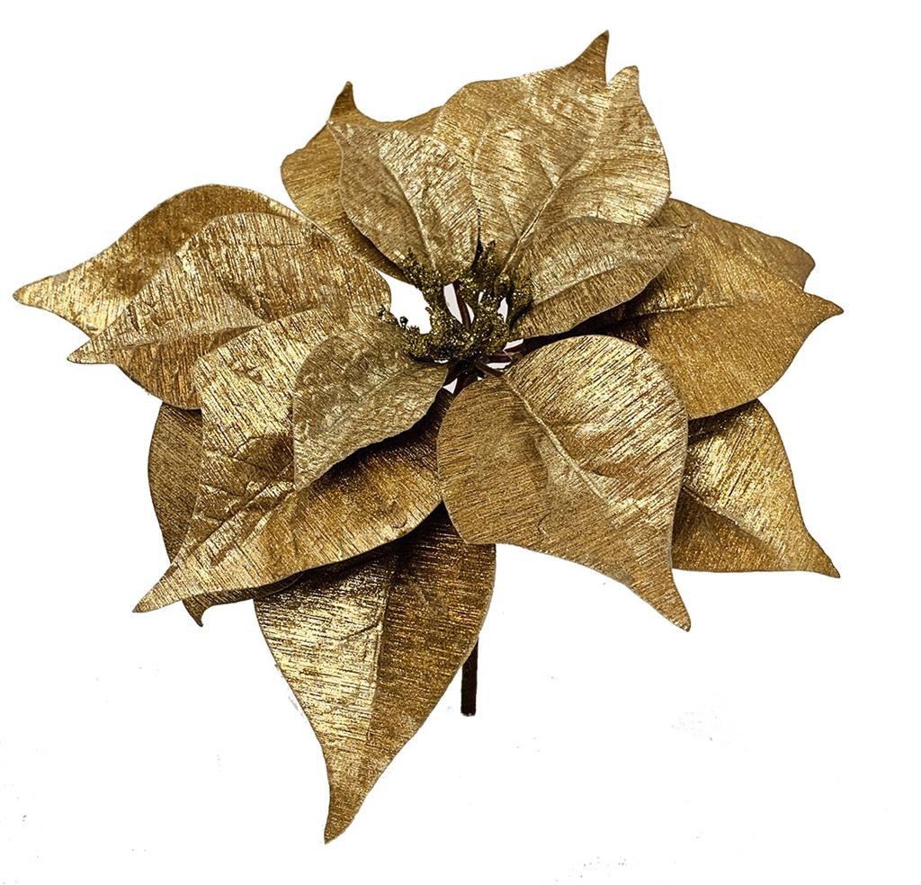 Met. Poinsettia Pick 10" Gold