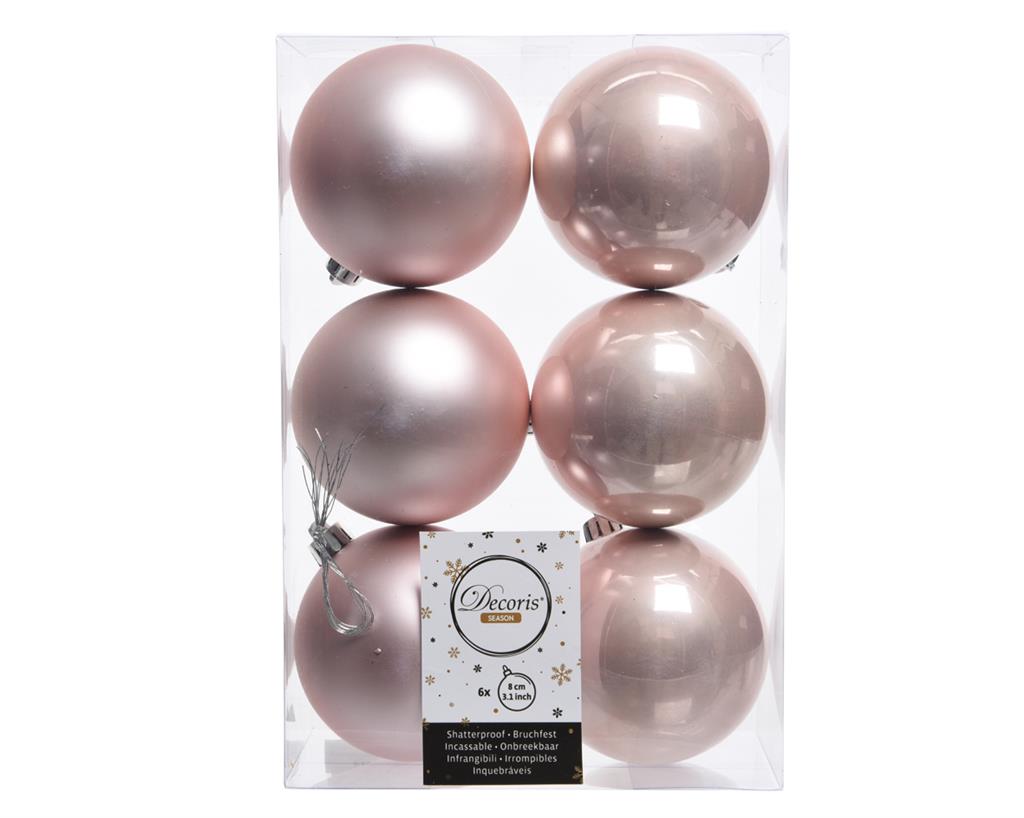 Shatterproof Ball 80mm x6 Blush Pink Ast