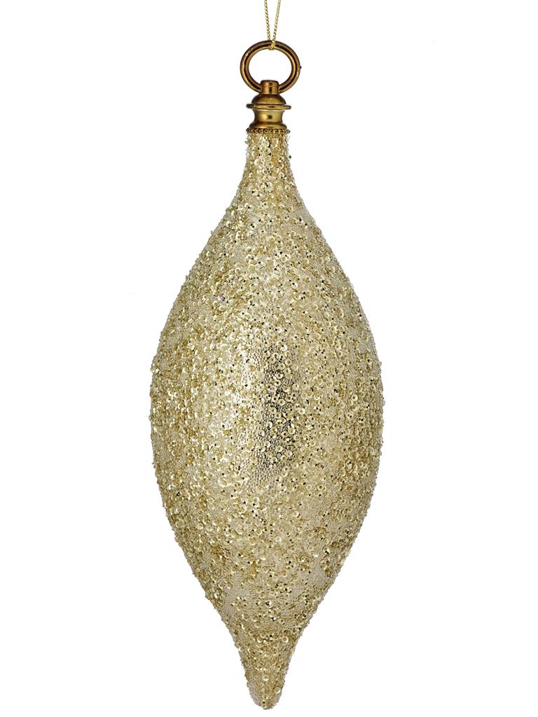 Beaded Finial Orn. 12" Champagne