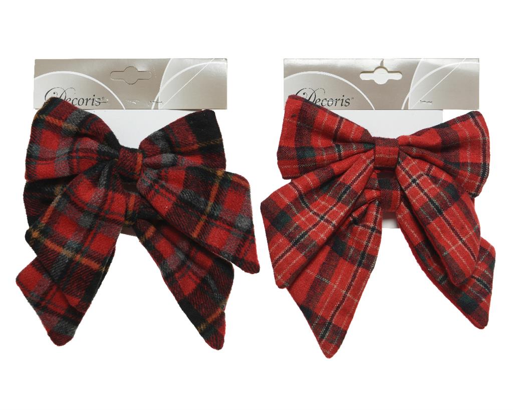 Plaid Bow Clip 6.5" Red Ast