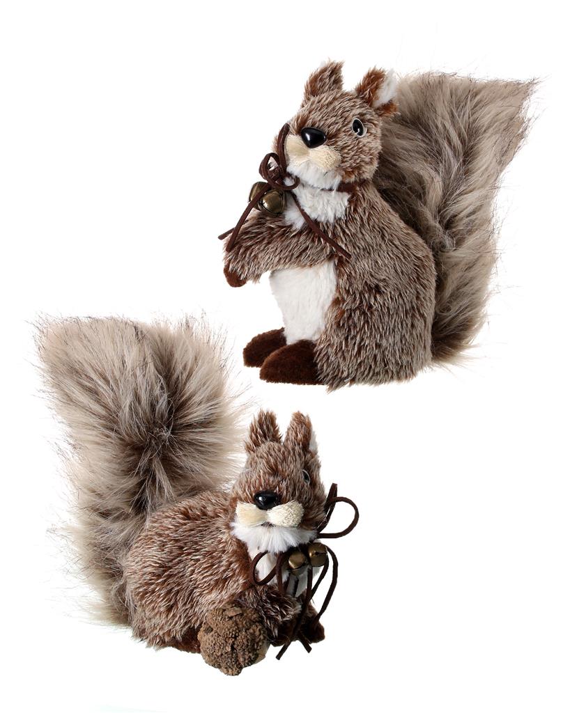 Fur Squirrel w/ Bow 7" Asst/2 Natural