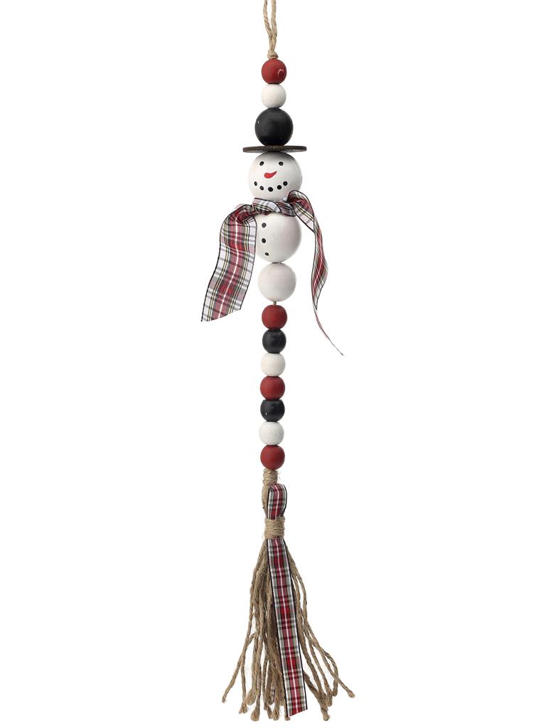Wood Bead Snowman Orn. 21" Red/Bk/Whi