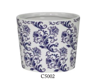 White Blue Designed Pot 4.75"