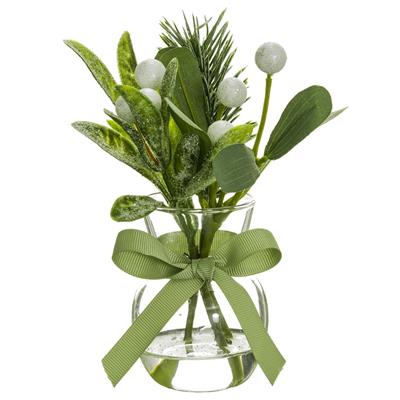 Mistletoe in Vase 6.5" Gr/Whi