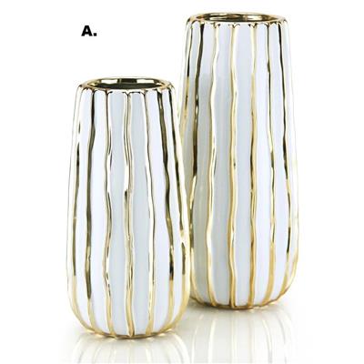White & Gold Cer. Vase 10.25"