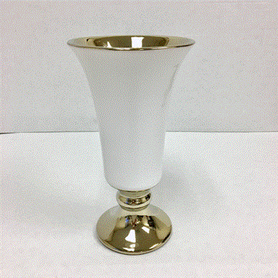 Pedestal Vase 9.5" Gld/Whi