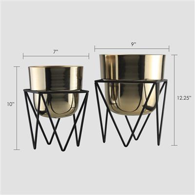 Metal Planter w/ Stand 10" Gold