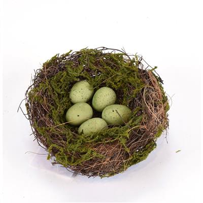 Bird Nest W/Moss 5" Green