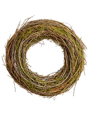 Twig Wreath W/Moss 14" Br/Gr