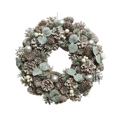 Frosted Pinecone Wreath 14"