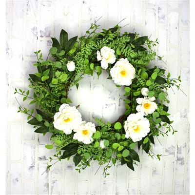 Peony Wreath 36" White/Green