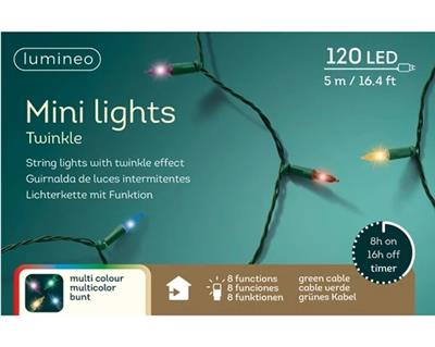 LED Mini Lights 120L 16.5' Gr/Multi