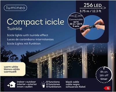 LED Icicle Compact 256L 12.3' Bk/Warm