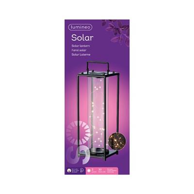 Solar Lantern Iron/Glass 16" Bk