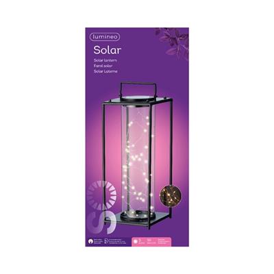 Solar Lantern Iron/Glass 19.5" Bk