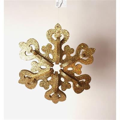 Snowflake Glitter Orn 19" Gold