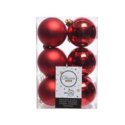 Shatterproof Ball 60mm x12 Red Ast