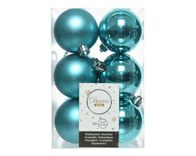 Shatterproof Ball 60mm x12 Turquoise Ast