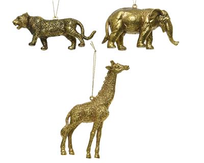 Elephant/ Giraffe/ Leopard Orn Gold