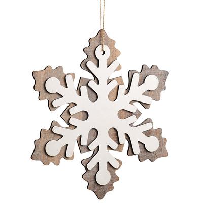 Wooden Snowflake Orn 11" Gra/Wh