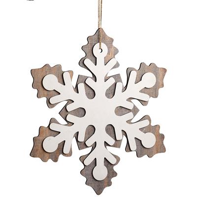 Wooden Snowflake Orn 15" Gra/Wh