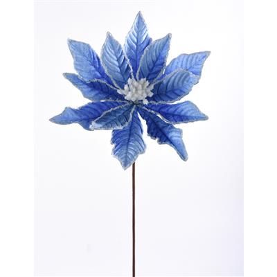Velvet Poinsettia Stem 23.5" Blue 
