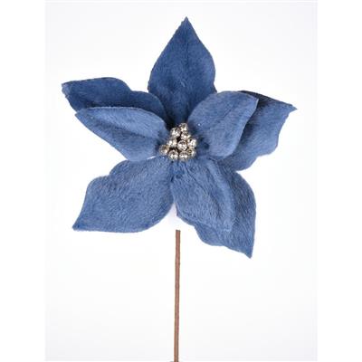 Felt Poinsettia Pick 13" Blue