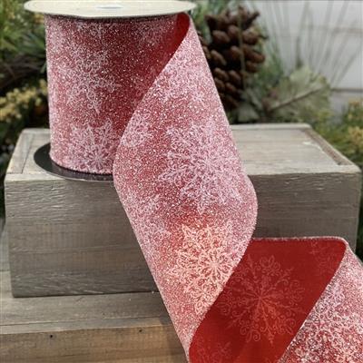 4"W Sugared Snowflakes 10yd Red