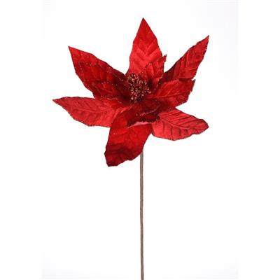 Velvet Poinsettia Stem 22" Deep Red