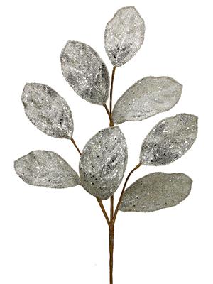 Sequin Magnolia Leaf Spray 28"Platinum