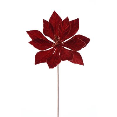 Velvet Poinsettia Stem 22" Deep Red