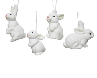 Plastic Flock Rabbit Orn. Asst/4 White