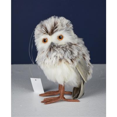 Snow Owl Orn. 5" White/Brown