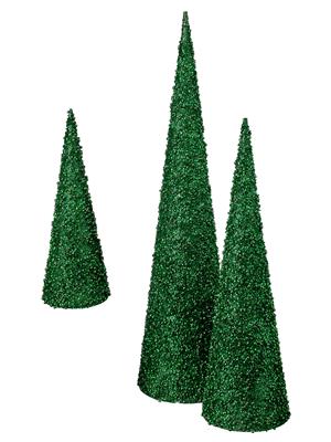 Glitter Cone Tree S/3 Green 12/18/24"