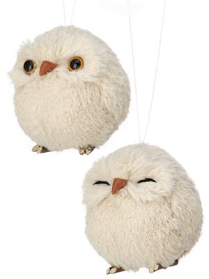 Chubby Snow Owl Orn. 4.5" Nat/Cream