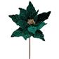 Velvet Glitter Poinsettia Stem 24" Emerald